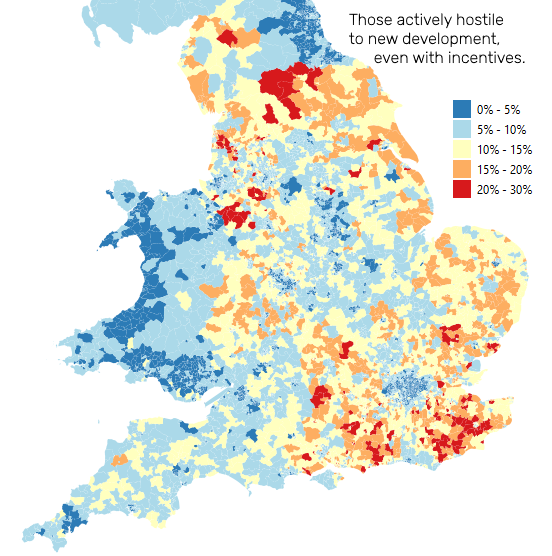 Map of wards showing active hostility to local development with with incentives